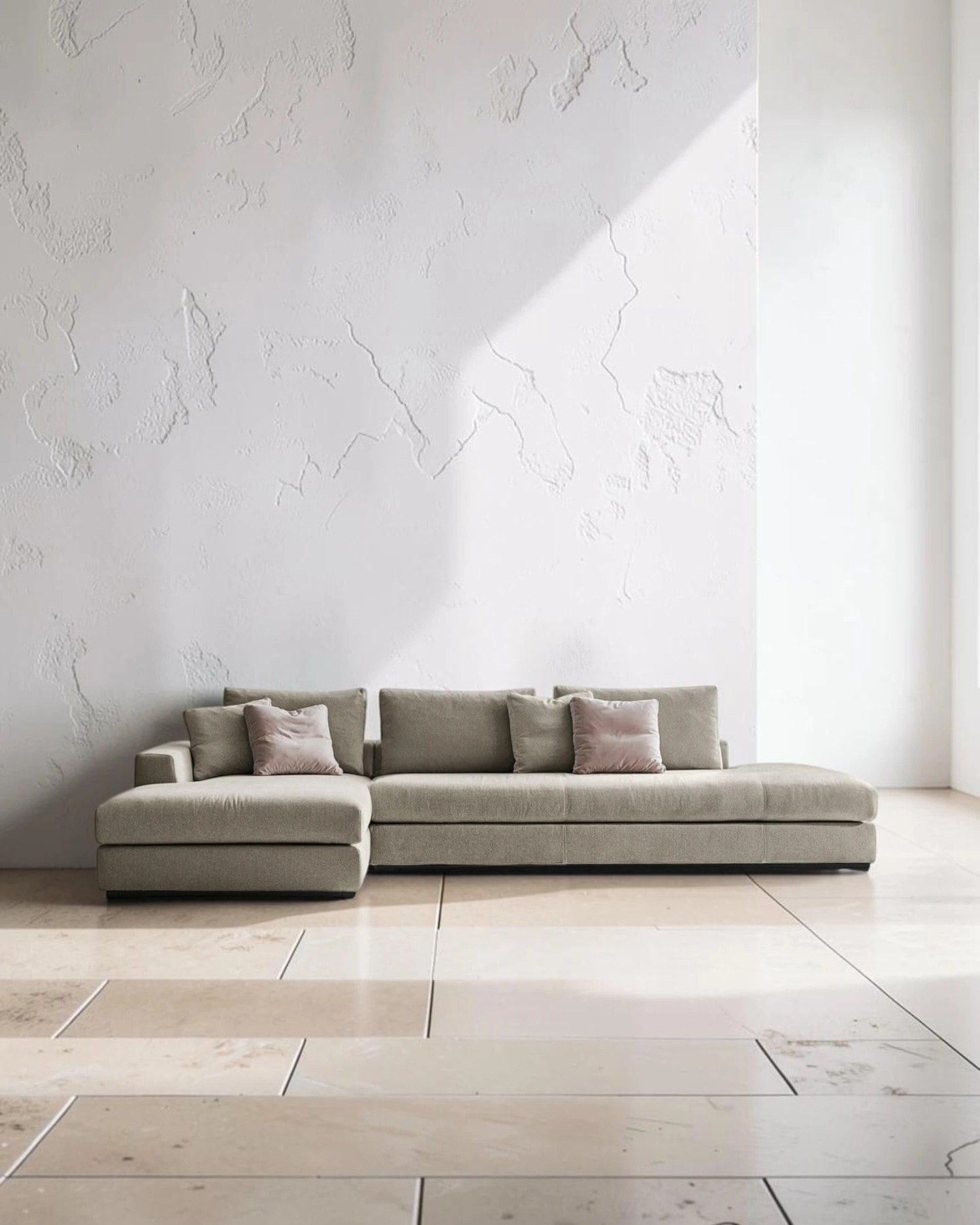 Canapé LISBONNE avec chaise longue, chaise longue à gauche